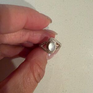 Sterling Silver Oval Bezel Ring with White Inlay